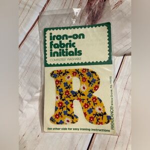 Initial R iron on patch-NEW-yellow with blue and pink flowers